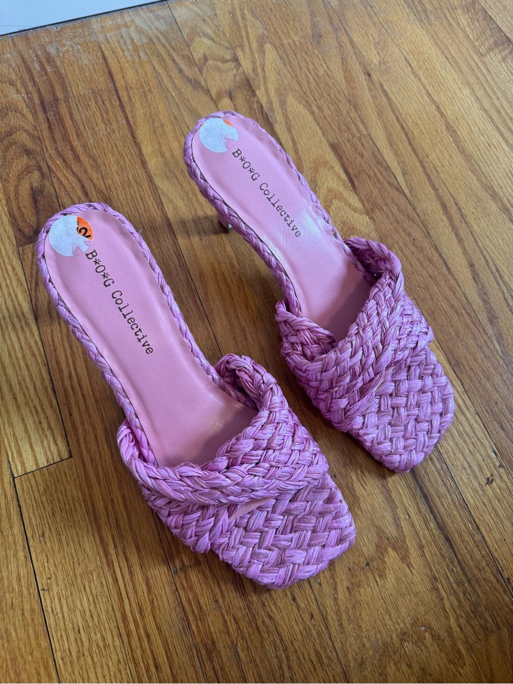 Pink Woven Raffia Heels
